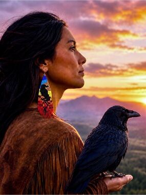 Raven crow dangle long earrings boho hippy bird jewelry NWOT